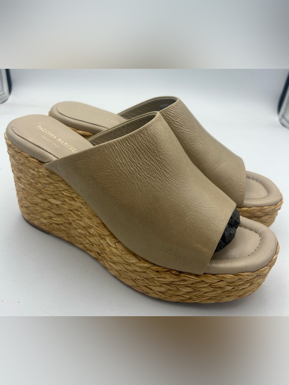 Paloma Barcelo Lipo Leather Espadrille Wedge Sandals Beige Women's Size EU40 NEW